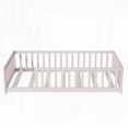 thumbnail image 6 of Twin Size Rubber Wood Platform Bed with Fence without Door, Pink, for Bedroom, 6 of 20