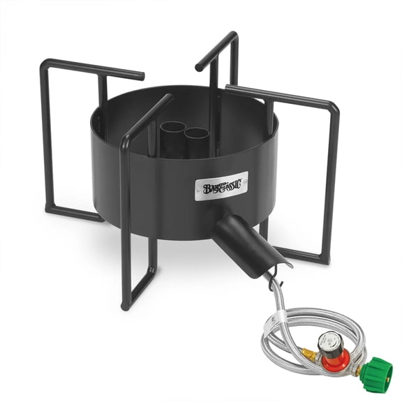 Bayou Classic Dual Jet Cooker, 22-Inch Propane Gas Outdoor Burner Stockpot Stand, Black