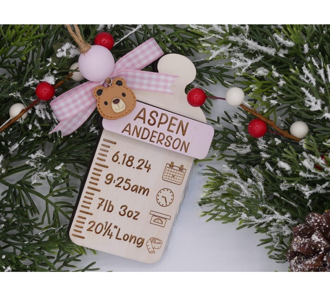 Personalized Baby Bottle Ornament - Custom Baby Name Christmas Keepsake - Newborn Stats Ornament - First Christmas Gift for Baby
