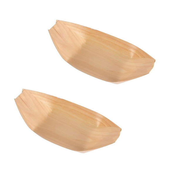 HONMEET 100Pcs Wooden Food Tray Light Brown Birch Boat Shape for Food Serving