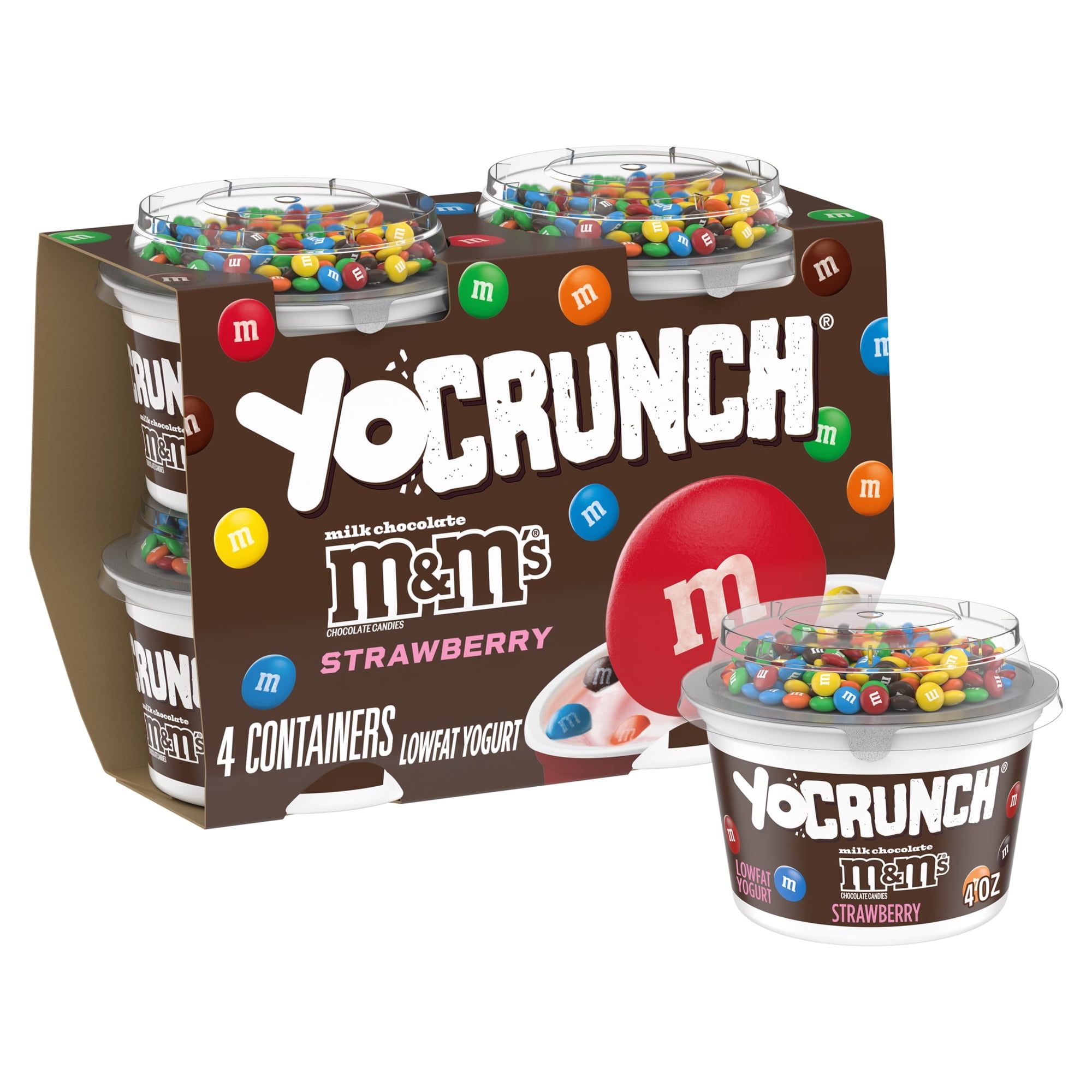 YoCrunch Strawberry Low Fat Yogurt with Mini M&Ms(R), Single Serve Snacks, 4 oz Yogurt Cups, 4 Count
