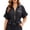 Black, variant on Women Lapel Short Sleeve Shirt Half Zip Front Pockets Drawstring Tie Waist Blouse Lightweight Casual Summer Top Khaki M
