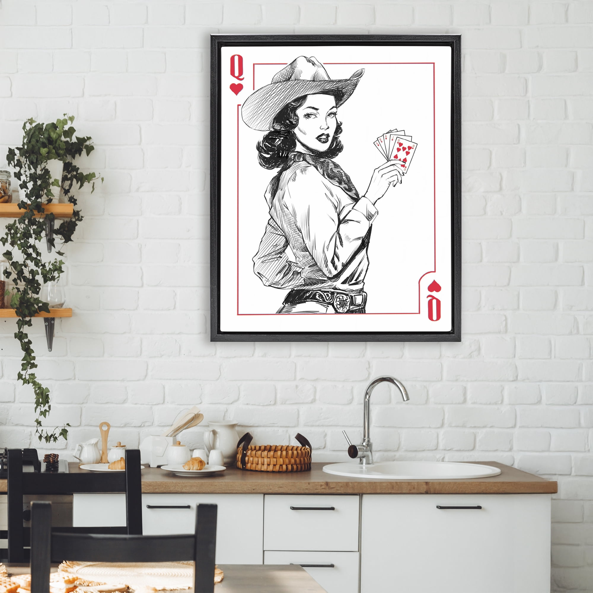 Stupell Industries Cowgirl Queen of Hearts Black Framed Floater Canvas Wall Art, design by Ziwei Li