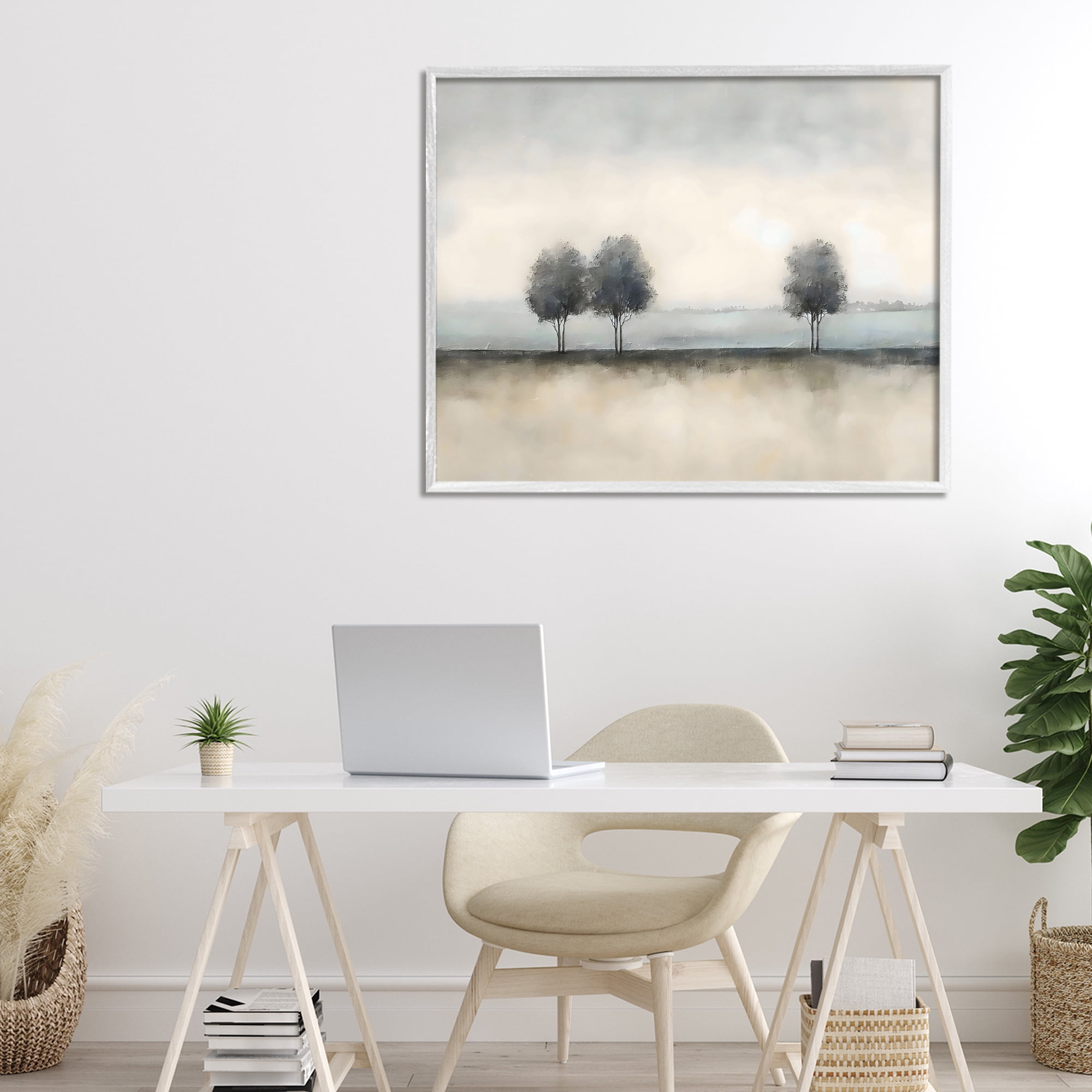 Stupell Industries Muted Trees Horizon White Framed Giclee Art, design by Riley B