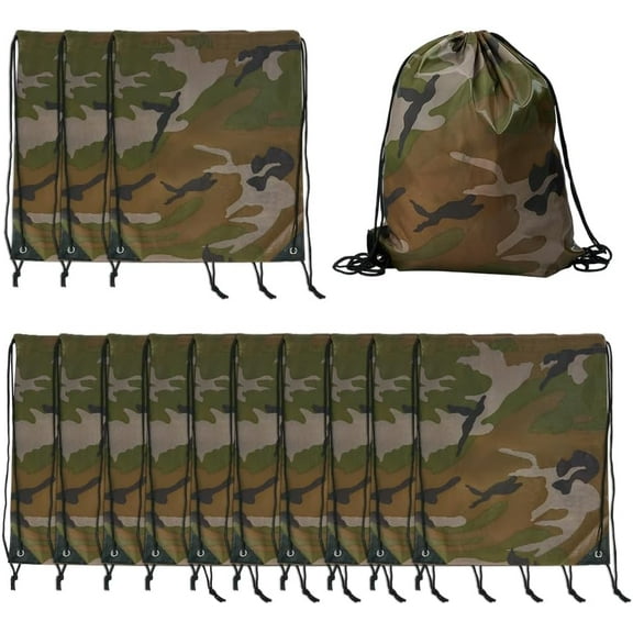 14 Pcs Camo Bag Drawstring Backpacks Camouflage Drawstring Bags Camouflage Lightweight Camo Pack for Gym Camping Sackpack 16.54x13.39x0.12inch