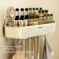 thumbnail image 4 of Large White Wall-Mounted Storage Rack with 6 Hooks Included - No-Drill Installation, Space-Saving Design for Kitchen, Bathroom & Home Use - Durable, Multi-Purpose Organizer for Spices, Toiletries,, 4 of 6