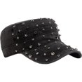 thumbnail image 7 of Byfri Studded Cadet Cap Black Cotton Adjustable Flat Top Hat for Men Women Streetwear, 7 of 7