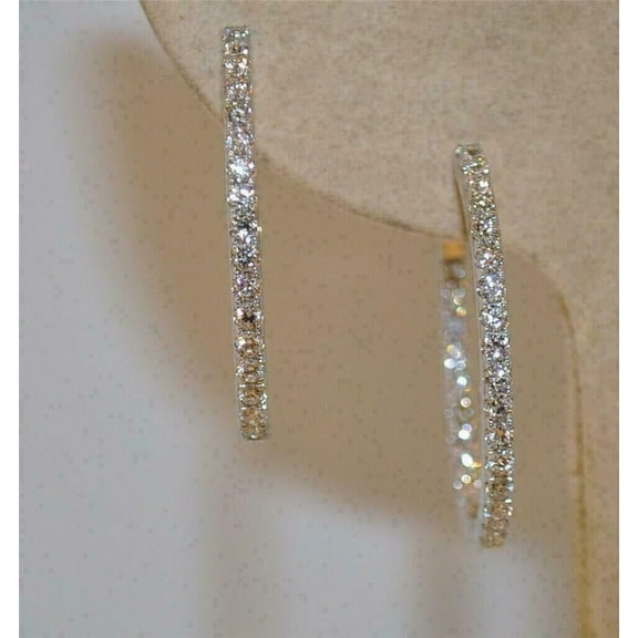 3Carat Round Cut VVS1/D Natural Moissanite Hoop & Huggie Earrings 14K White Gold Plated Silver