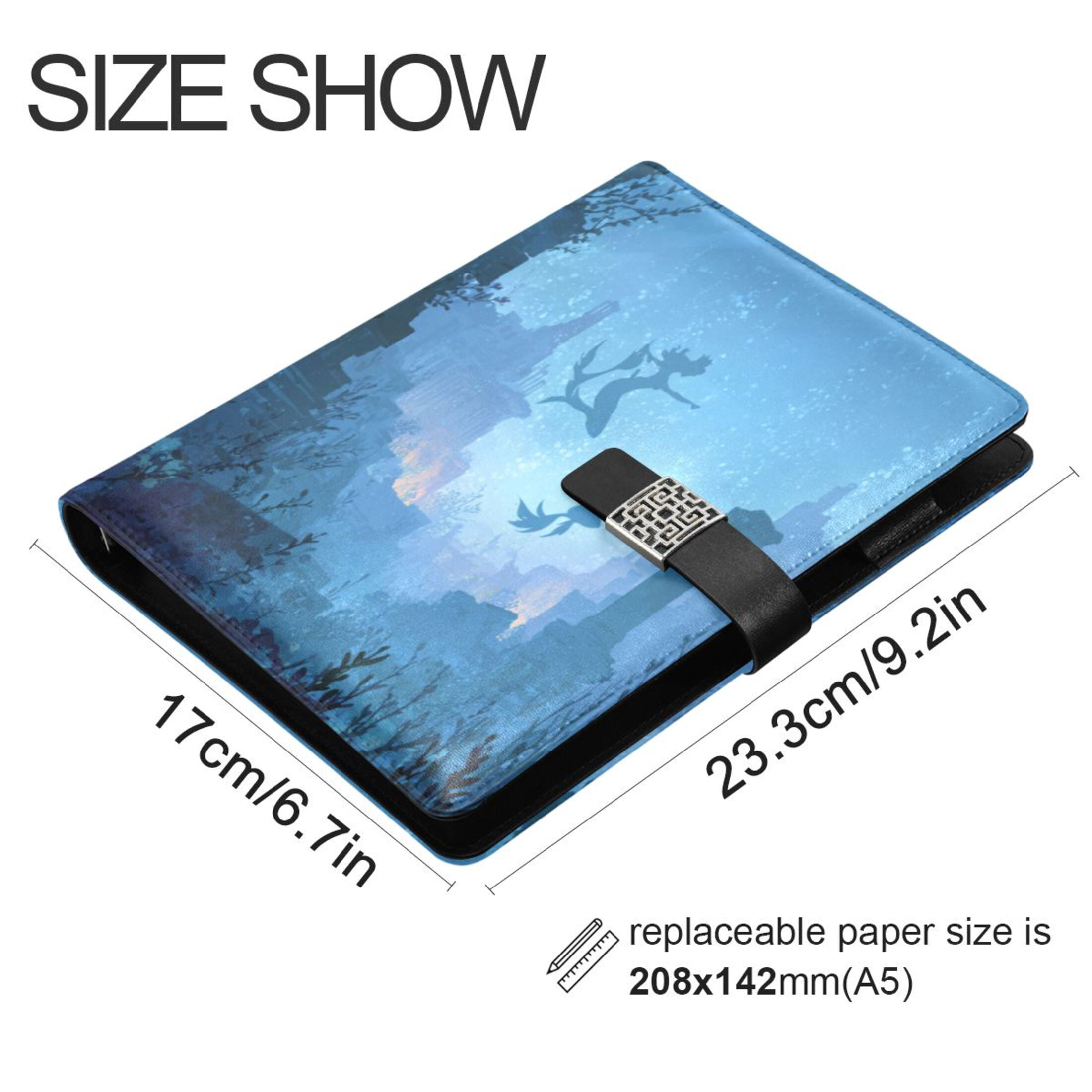 Leather Planner Leather Notebook Notebook Journal Binder Design Pen Pocket Design Convenient for Storage Underwater Mermaid Silhouette