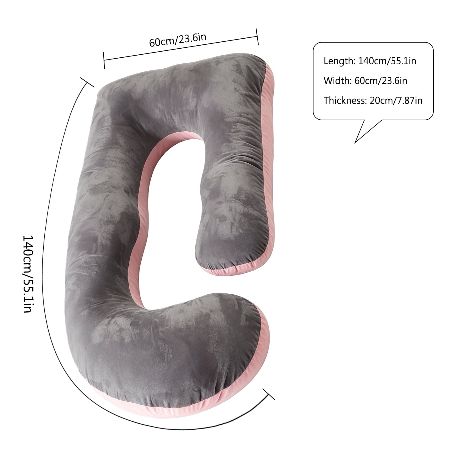 Supportive J Shape Alcohol-Free Polyester Maternity Pillow for Multi-Position Sleeper, Pink