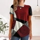 thumbnail image 4 of Camisa casual de mujer con cuello redondo y bloques de color de manga corta estampada para mujer para uso diario Rojo S, 4 of 6