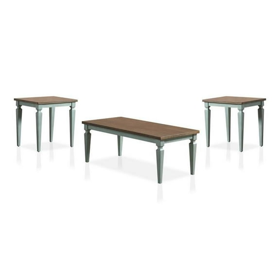 Bowery Hill Transitional Wood 3-Piece Coffee Table Set in Antique Blue