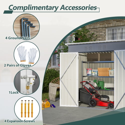Enyopro 6x4 ft Outdoor Metal Storage Shed, Galvanized Steel Tool Shed with Reinforced Floor & Lockable Door for Backyard, Lawn, Patio, Gray