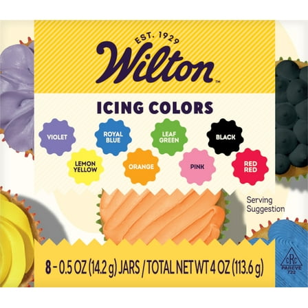 Wilton Edible Gel Food Coloring Set for Baking & Cake Decorating Variety pack of 8 Each Jar 0.5 oz. (Purple, Orange, Red, Pink, Yellow, Green, Blue, Black)