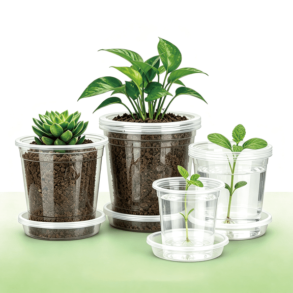 24‑Pack Clear Nursery Pots with Saucers, 4 5 6 7 Inch Plastic Plant Pots with Drainage Holes for Indoor Outdoor Plants