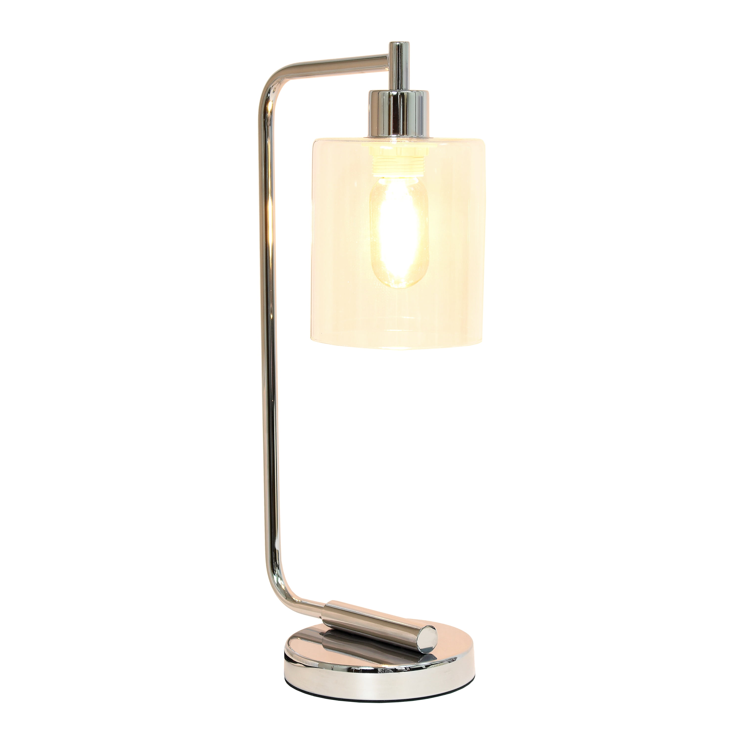 Simple Designs 18.8" Industrial Vintage Bronson Iron Desk Lamp with Glass Shade, Chrome