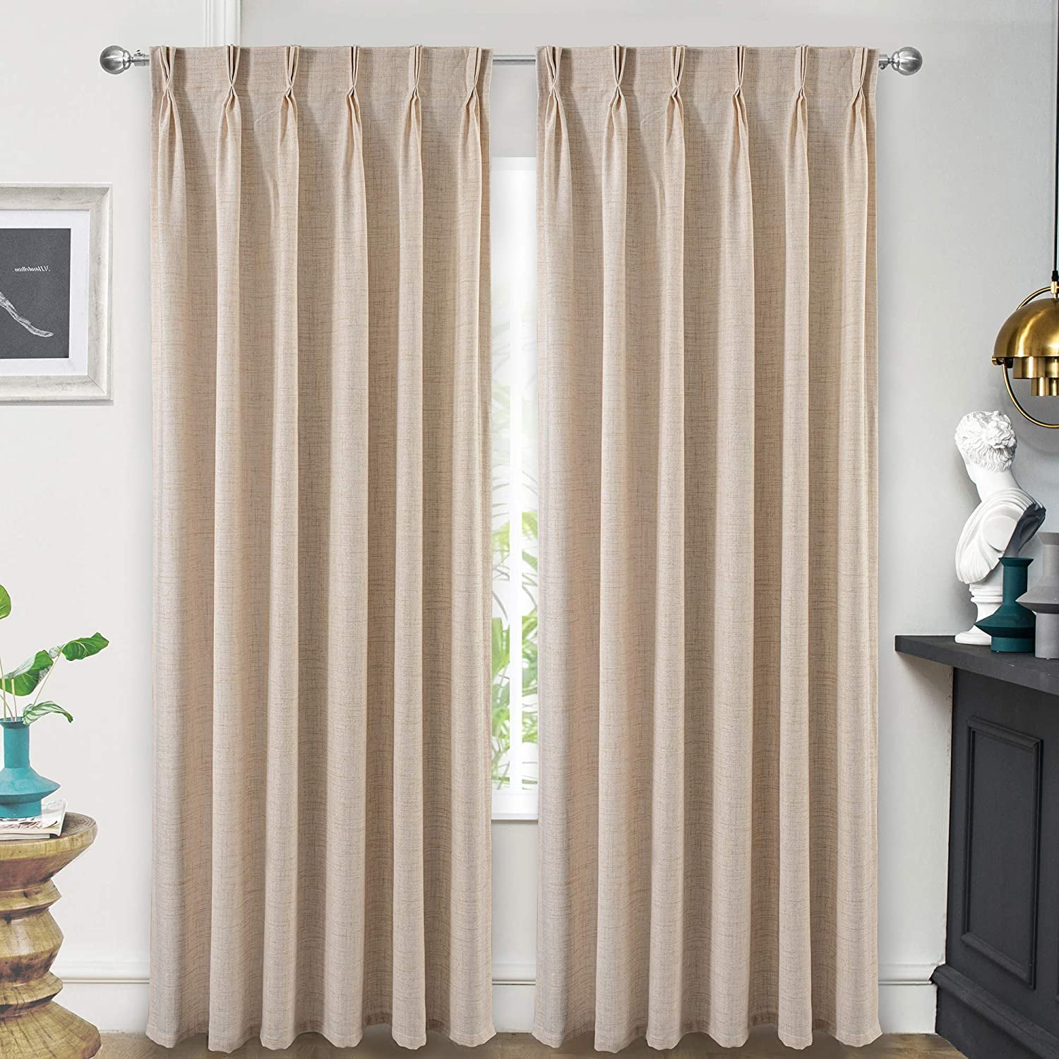 Cream Pencil Pleat Jacquard Leaf Lined Curtains With Free Tie Backs 9 Sizes 