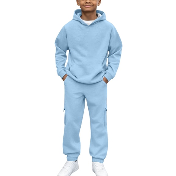 GiLiling Hoodie Sweatsuit Set for Boys Girls 2 Piece Hooded Sweatshirt Jogger Sweatpants Tracksuit Kids Athletic Solid Outfits (Sky Blue, 7-8 Years)