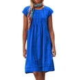 thumbnail image 1 of B91xZ Robes pour Femmes 2024 Robe Décontractée à Manches Courtes Col Carré Taille Élastique à Volants Robe Trapèze Mini, Bleu G, 1 of 5