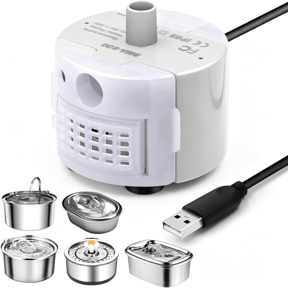 CURYMAY Cat Water Fountain Pump for 3.2L/108Oz Stainless Steel Cat Water Fountain and 67Oz/2L Stainless Steel Cat Fountain,Pet Fountain Pump,Ultra Quiet Cat Fountain Pump