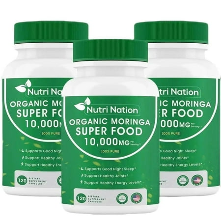 Nutri Nation Organic Moringa Supplement, 10,000 mg, 120 Capsules, 3 Bottles