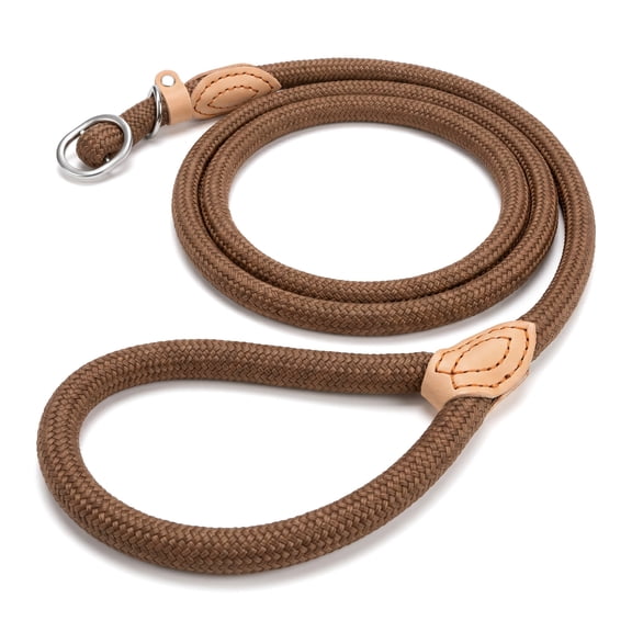Slip Collar for Dogs – No Pull Adjustable Martingale Training Collar with Durable Nylon Rope, Dual Stopper, and Lightweight Aluminum Hardware, for Small Medium Large Dogs (Brown)