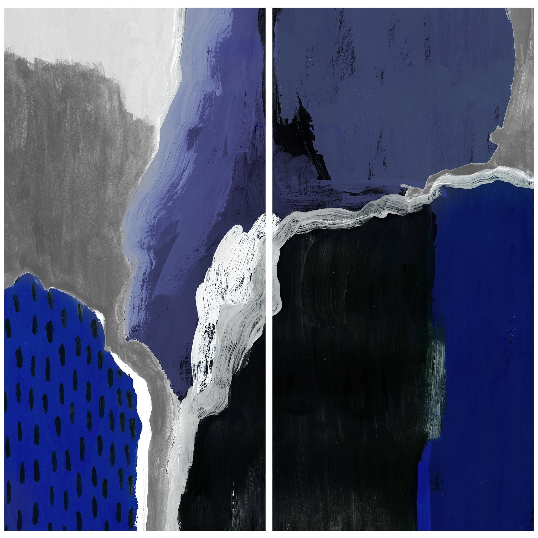 Cobalt Abstract Driptych 36 in x 72 in Painting Art Prints, by Empire Art Set of 2