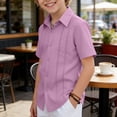 thumbnail image 6 of Kinrui Boys Cuban Guayabera Shirt Short Sleeve Button Down Shirt Summer Casual Cotton Linen Shirts Size 4-12 Years, 6 of 9