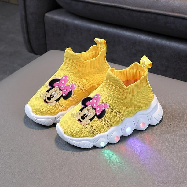 Dibujos animados de Disney Led luminoso Minnie Mouse niños niña zapatos antideslizantes suela blanda zapatos deportivos Casual bebé niños zapatos zapatillas para correr 30-plantilla 18cm Gao Jinjia LED