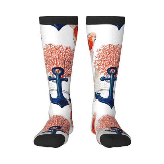 Disketp Koi Fish And Corals Print Unisex Contrast Color Stockings Lightweight Breathable Ventilation Ankle Contrast Color Stockings, Contrast Color Stockings for Daily