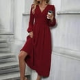 thumbnail image 6 of T Shirt Dresses for Women Womens Chiffon Cocktail Maxi Dress, Long Sleeve V Neck Chiffon A-Line Flowy Wedding Guest Dresses Pleated Dress for Women Wine XXL, 6 of 9