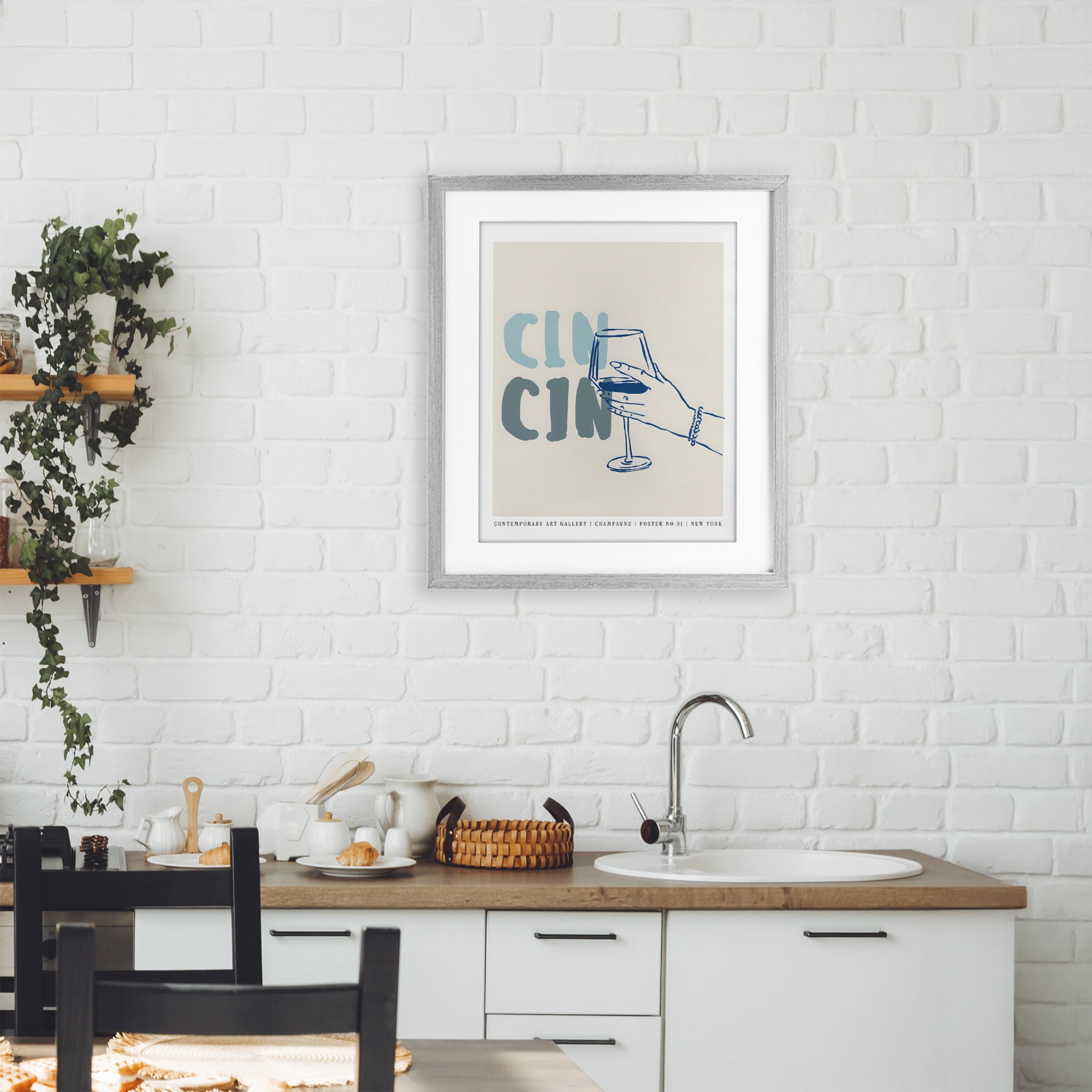 Stupell Industries Cin Cin Blue Champagne Toast Gray Framed Print Under Glass, design by The Prints Vibe