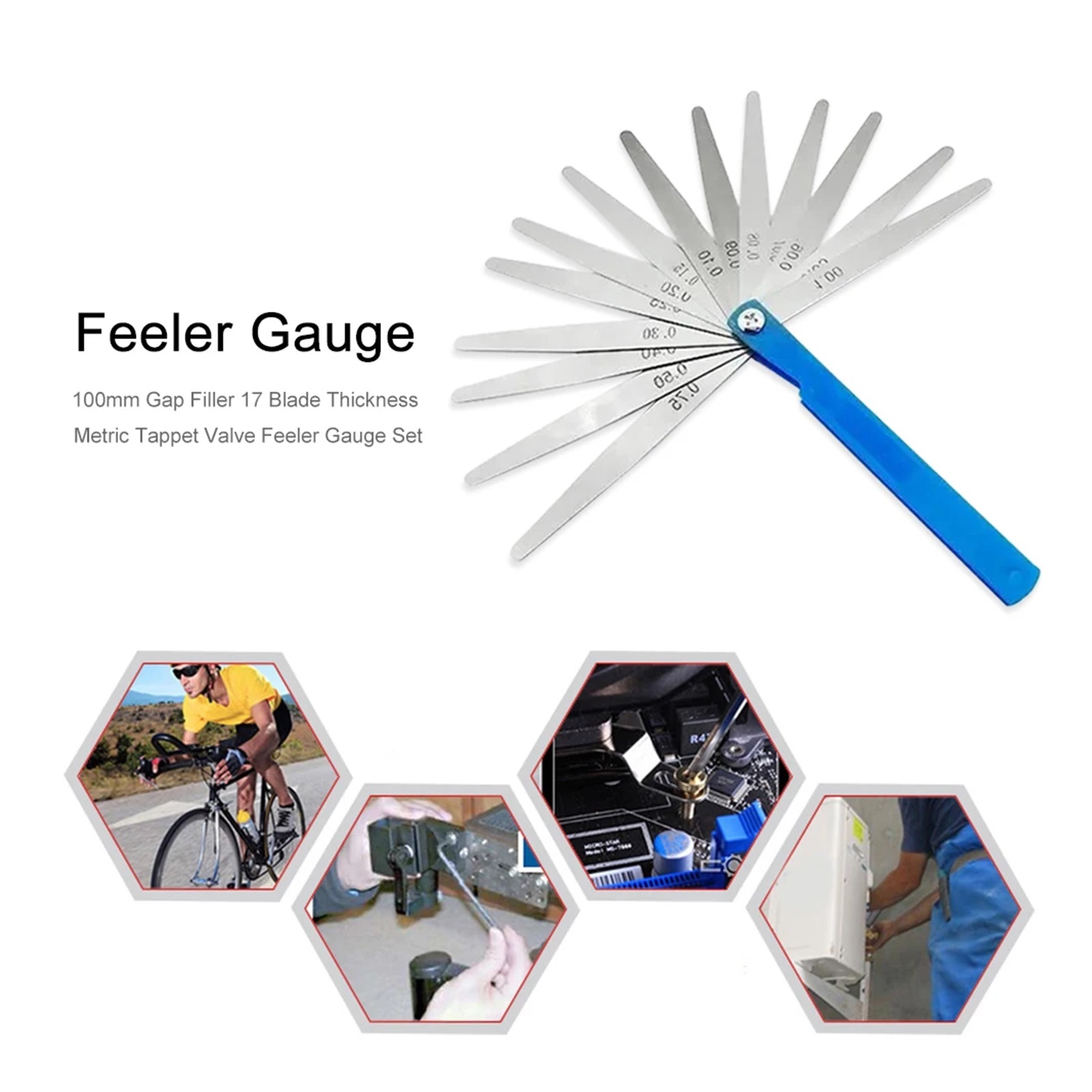 Measurement Height Limit Gauge Tools 17 Blade Thickness Tappet Valve Feeler Gauge Set Filler Measuring Ruler Tool ,Corrosion-Resistant