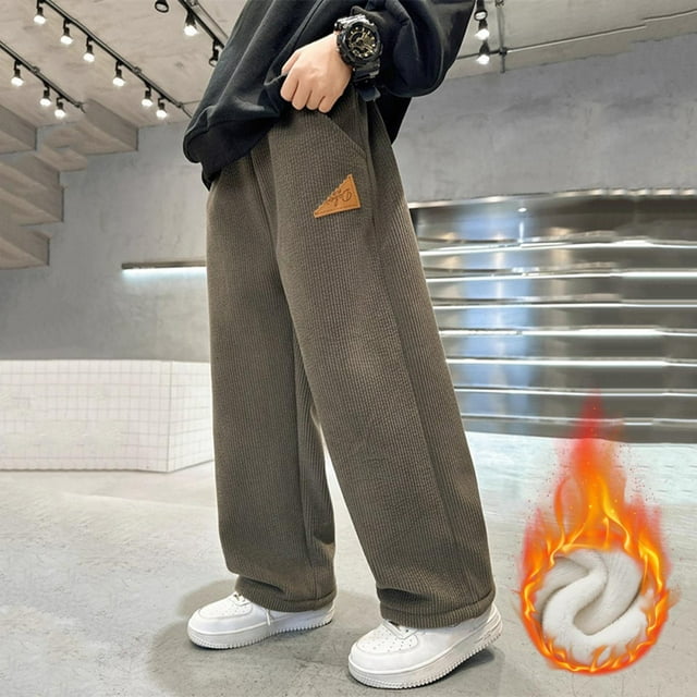 Pantalones largos de pana para niño para otoño e invierno, pantalones de pierna recta engrosados con terciopelo añadido, pantalones casuales para niños, pantalones largos de poliéster para niños