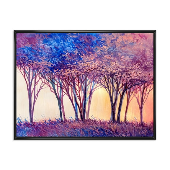 Designart 'Colorful Blue Trees Abstract Forest Landscape' Modern Framed Canvas Wall Art Print