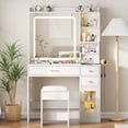 thumbnail image 2 of Vabches Vanity Desk With Mirror And Stool for Women,Girls,Makeup Vanity Table Set With 3 Drawers & Charge Station & Open Visible Cabinet,Whtie, 2 of 7