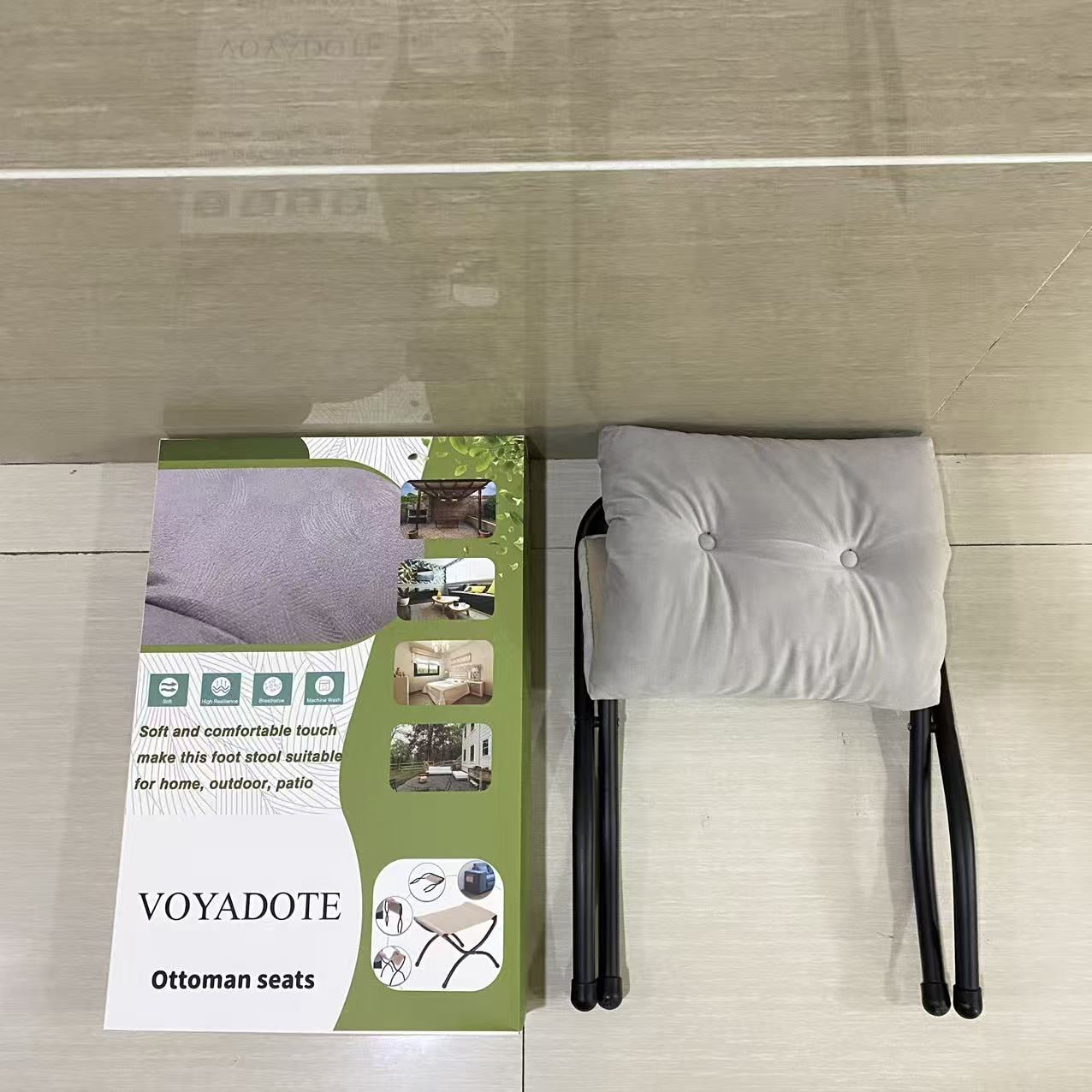 VOYADOTE Ottoman seats,Folding Footrest Stool, Upholstered Small Foldable Ottoman, Accent Padded Sofa Foot Stool for Lazy Chair, Metal Frame Portable Foot Rest Ottoman for Living Room, Bedroom