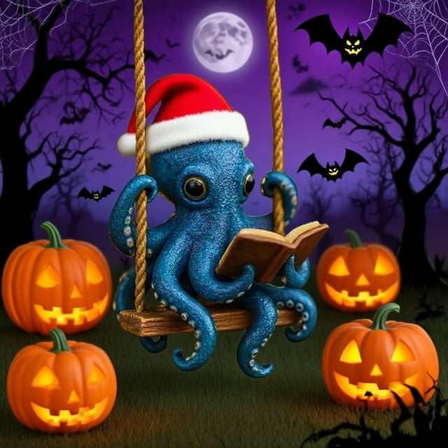 Christmas Octopuses 2D Flat Pendant, Backpack Keychain Ornament, Holiday Gift for Childs and Adults, Lightweight Durable Acrylic, Easy to Attach, Whimsical Festive Decoration for Christmas
