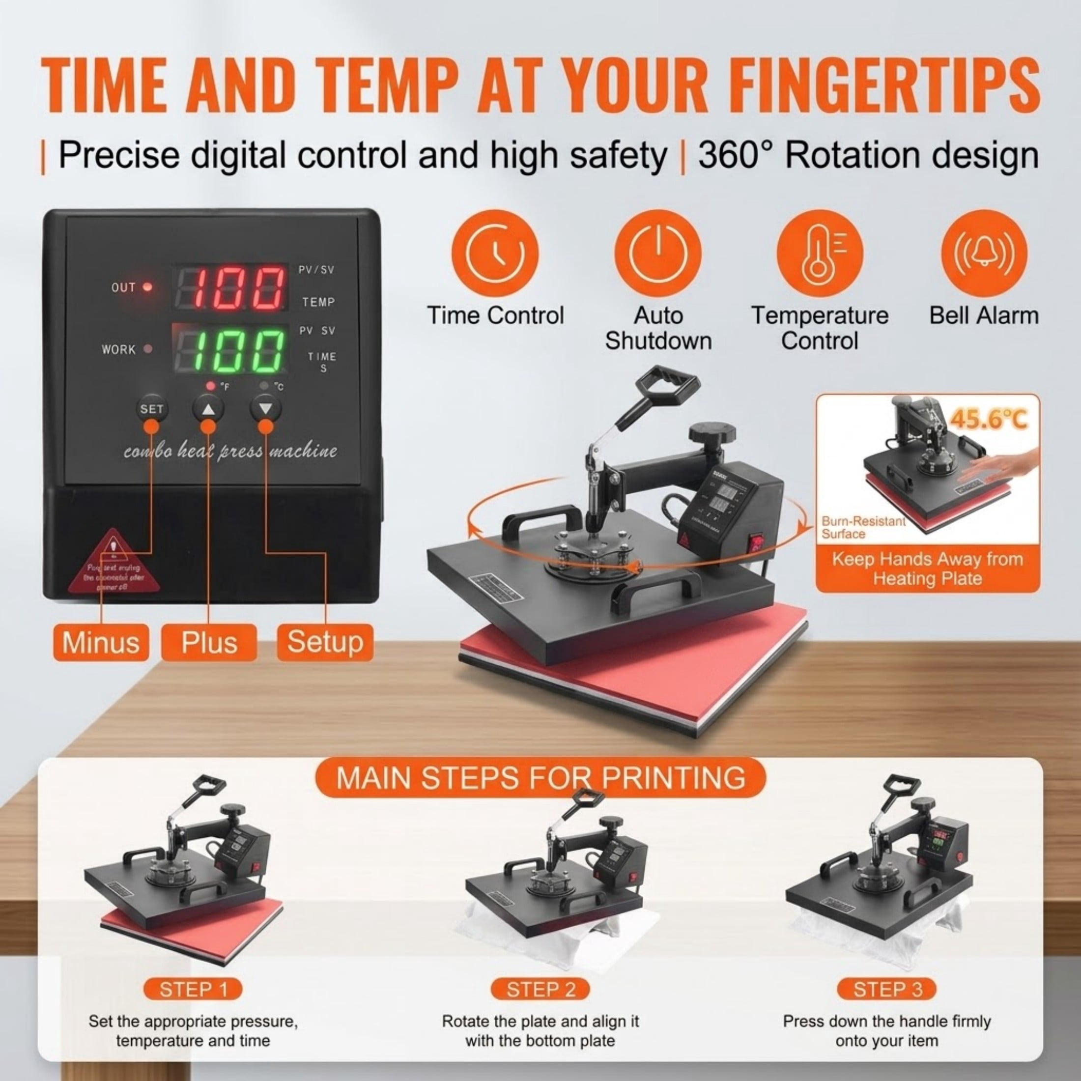 8 in 1 Heat Press Machine 15x15 Inch, Professional 360° Swing Away Sublimation Machine for T-Shirts, Mugs, Hats and Vinyl