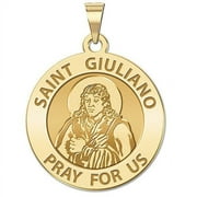 Saint Giuliano Round Religious Medal - 1 in x 1 in -Solid 14K Yellow Gold