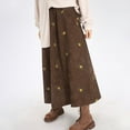 thumbnail image 6 of Byworldtasic Women's Embroidered Floral Corduroy Skirt High Waist Maxi Skirts A-Line Casual Long Skirt, 6 of 7