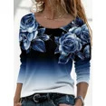 thumbnail image 1 of Camiseta elegante con estampado de flores para mujer, ropa de manga larga, holgada, informal, con cuello redondo, para otoño e invierno, 2023, 1 of 5