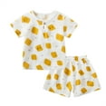 thumbnail image 3 of Toddler Boys Summer Outfits Cartoon Pattern Print Short Sleeve Tops and Shorts Clothes Outfits Set Size 18-24 Months ,Yellow, 3 of 8