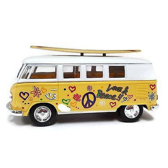 Kinsmart Volkswagen Classical Bus 1962 Surfboard 1:32 Diecast Model Bus Yellow