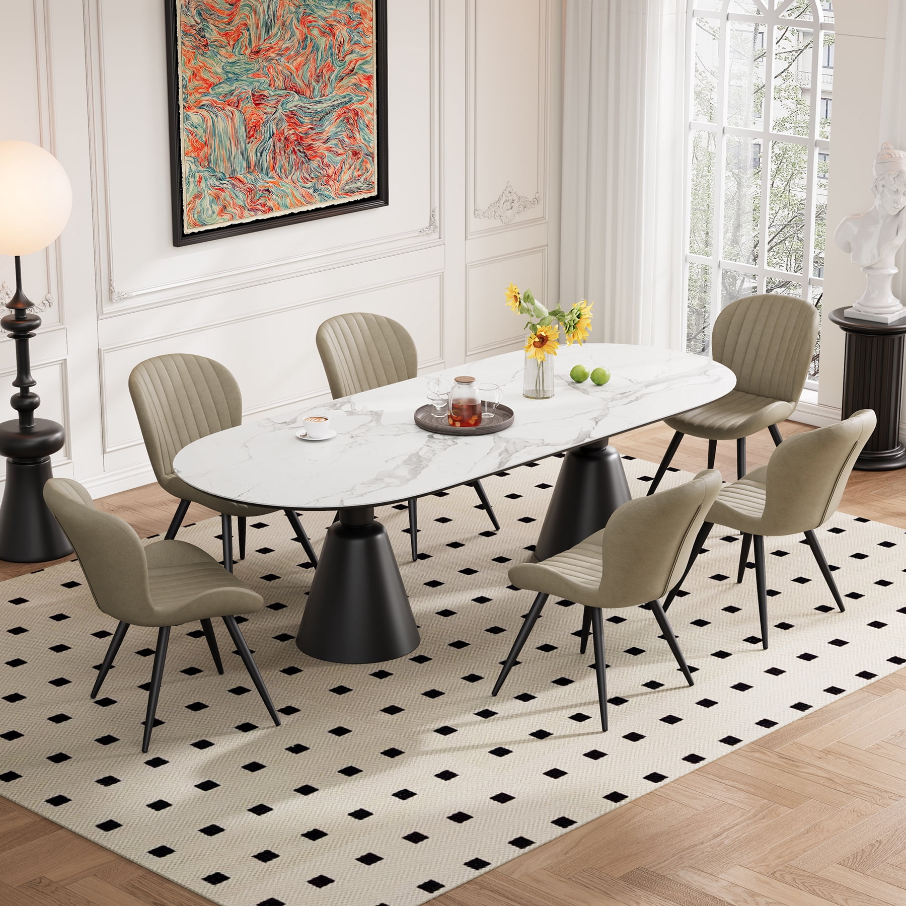 MOONMISS Dining Chairs Set of 2, Upholstered Kitchen Chairs with Backrest and Metal Legs,Beige