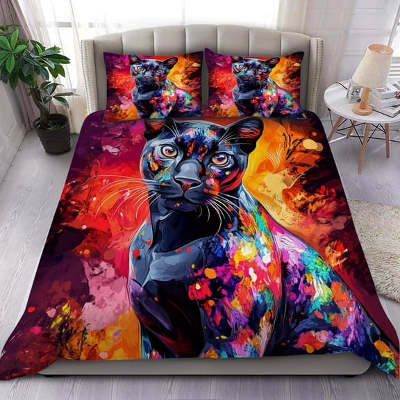 3 Pieces Duvet Cover Set-Abstract 3D Black Panther- 3D Print Bedding 1 Duvet Cover 2 Pillowcases Natural Animals Comforter Set Soft Breathable for Boys Girls Children Duvet Set B53ANI20