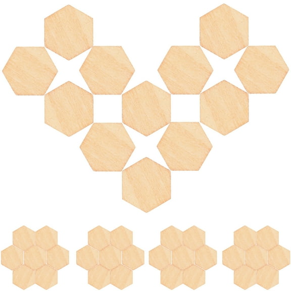 PBPBOX 200Set Wooden Hexagon Slice Wooden Hexagonal Pieces Beech Wood Craft Cutouts Pieces for Families Weddings