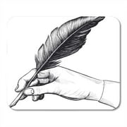 KDAGR Quill Drawing of Hand Feather Pen Ink Vintage Writing Mousepad Mouse Pad Mouse Mat 9x10 inch