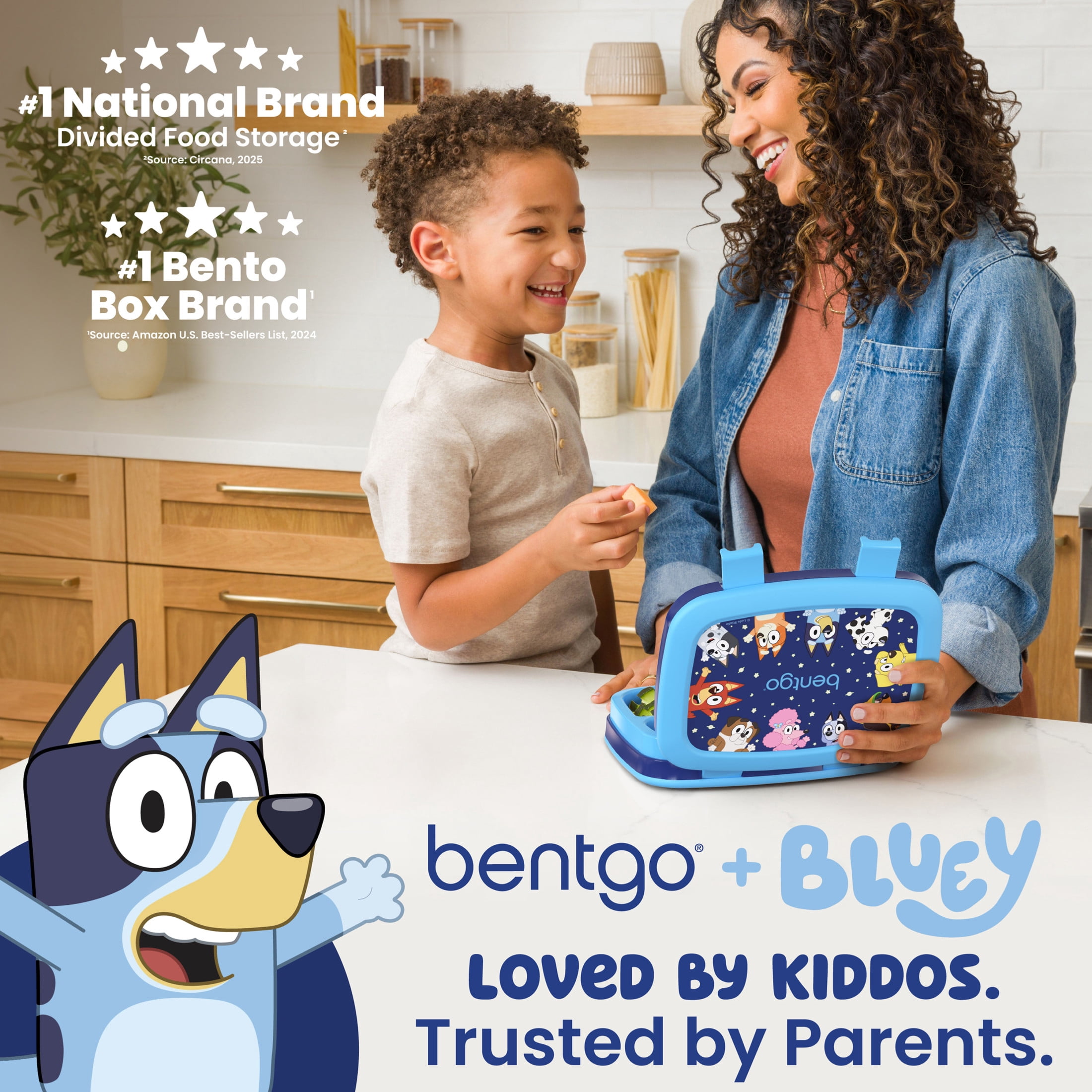 Bentgo + Bluey Kids Prints Leak-Proof, 5-Compartment Bento-Style Kids Lunch Box - Ages 3-7, Durable, Drop-Proof, Dishwasher Safe, & PFAS & BPA-Free Materials - Bluey’s Universe