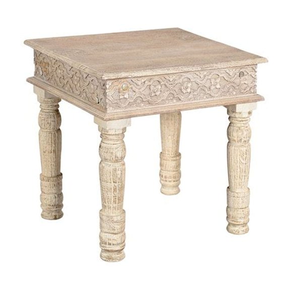 Taran Designs Eldris Carved Solid Wood End Table
